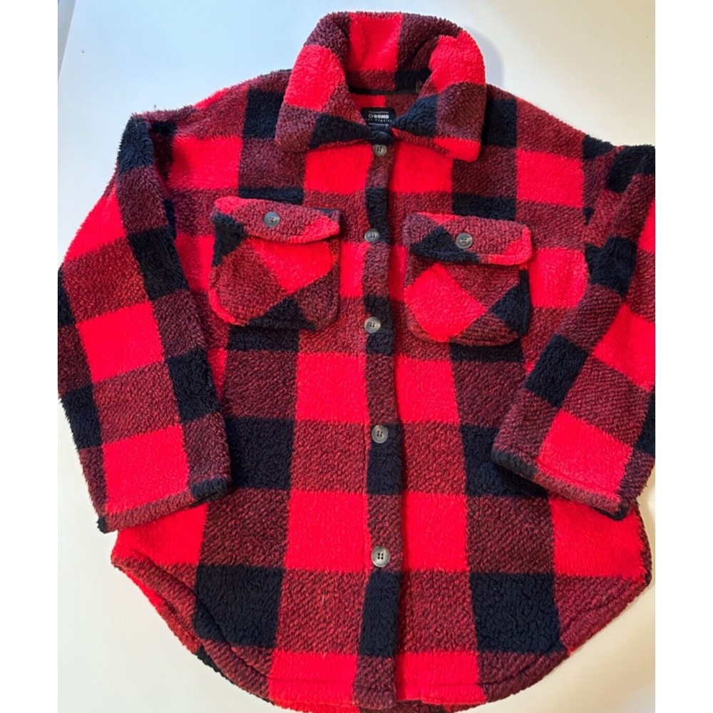 CI SONO Los Angeles Buffalo Paid Sherpa Outerwear Jacket Red Black Women's M